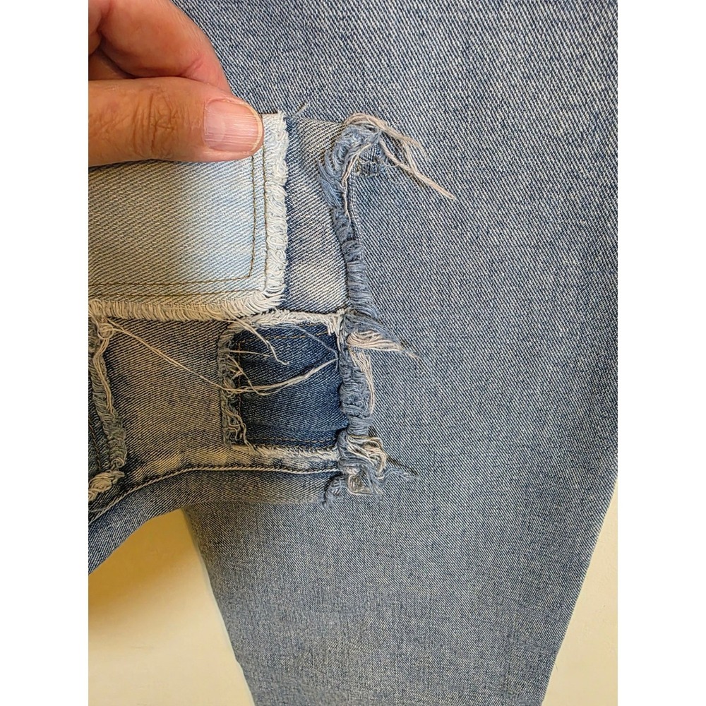 BoohooMAN Mens‎ Patchwork Denim Jeans Blue Frayed Raw Edge Streetwear 32S - Picture 10 of 11